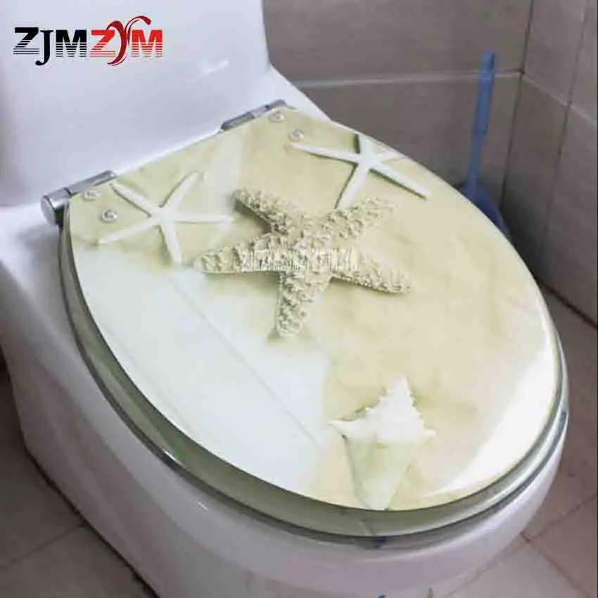 

Resin Toilet Seat Cover Stainless Steel Hinges Slow Down Thicken Beautiful Beach Love Painting U/V/O Universal Toilet Seat Cover
