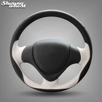 shining wheat black white leather car steering wheel cover for suzuki jimny 2015