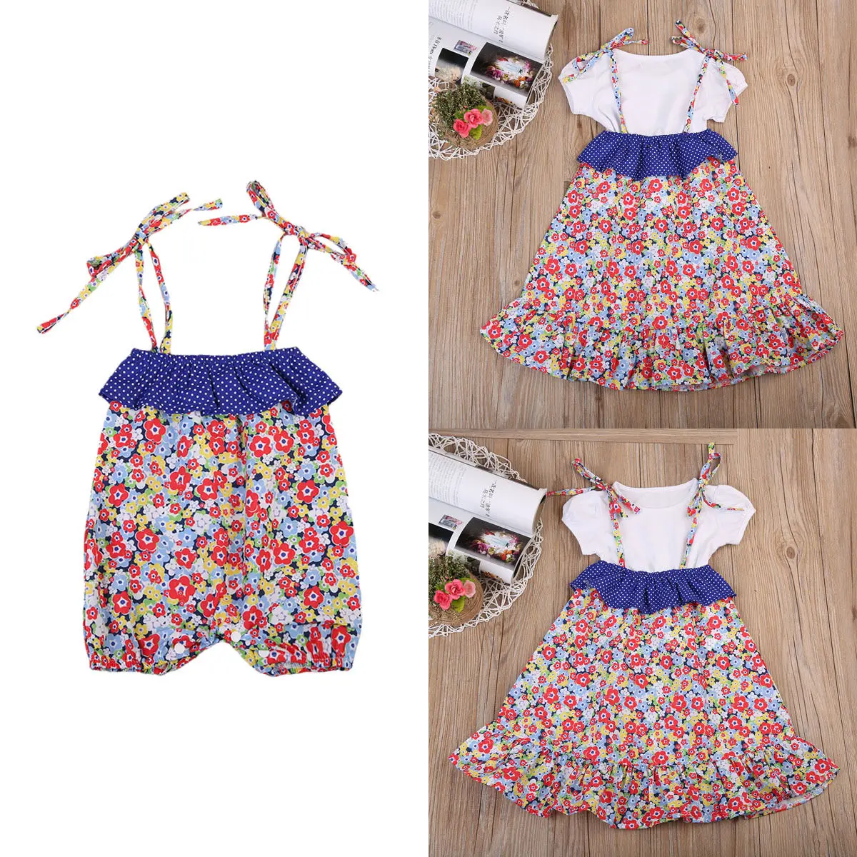 pudcooco Infant Newborn Toddler Fashion Sister Baby Casual Halter Romper Kids Girl Tops T-shirt Dress Floral Clothes Set | Мать и ребенок