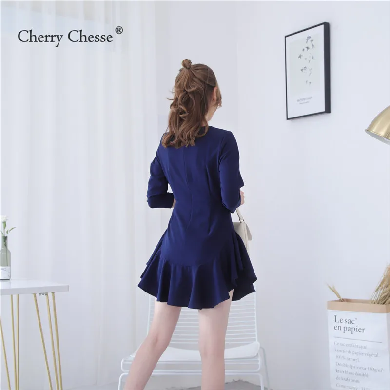 Cherry Chesse 2018 осеннее платье с оборками для женщин длинным рукавом Сладкий Мини