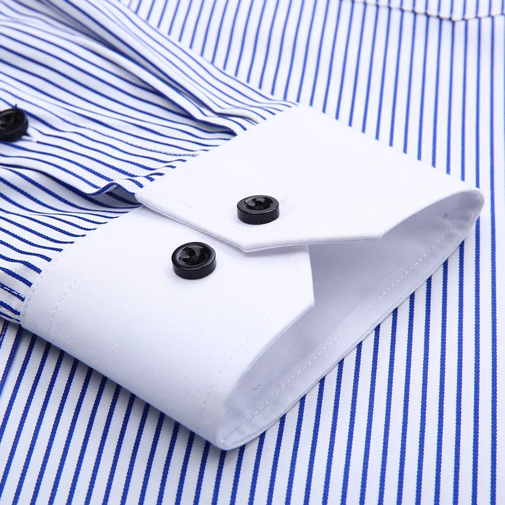 Качество плюс размер 8xl slim fit с длинным рукавом в полоску пэчворк белый воротник не гладить легкий уход мужские рубашки