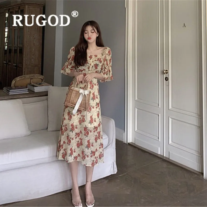 RUGOD Новое поступление однобортное Плиссированное шифоновое платье для женщин с v