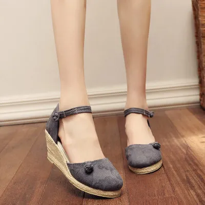 Model 2 Gray Veowalk/женские богемные Для женщин из плотной ткани на танкетке сандалии-Эспадрильи ручной работы льняной Ремешок на щиколотке 7 см; ботинки на платформе и высоком каблуке; удобные летние туфли - Цвет: Model 2 Gray