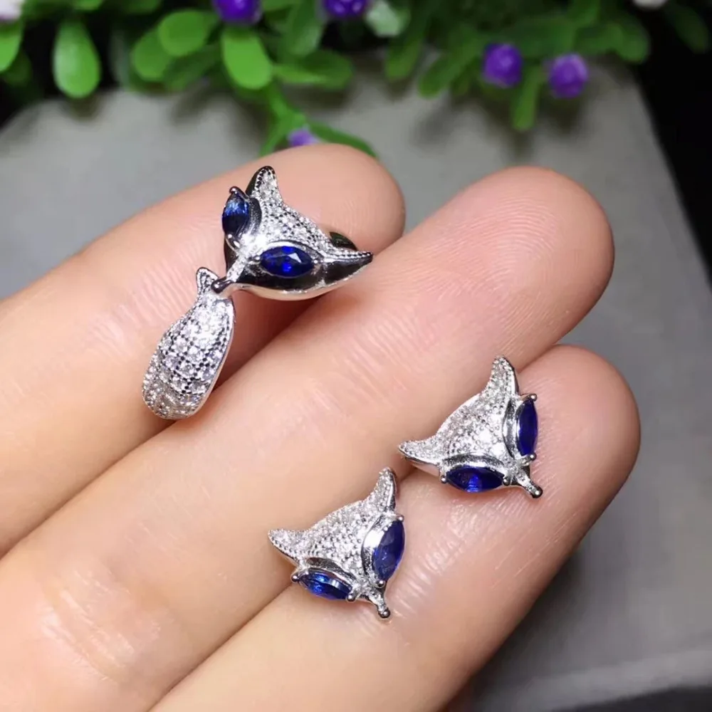 Collares Collier Qi Xuan_Blue Stone Fox Ring Sets_Real Blue Jewelry Set_Quality guaranteed_производитель прямых