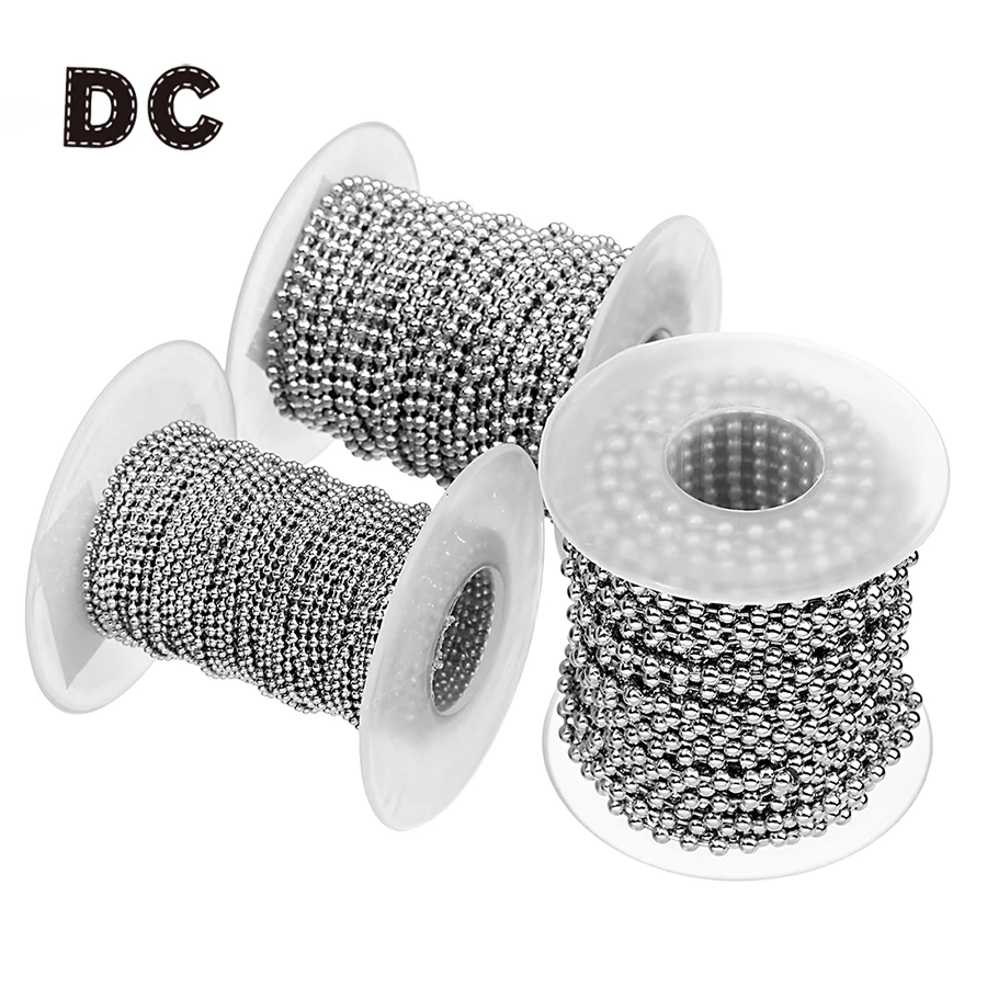 DC Stainless Steel Bead Necklace Link Chains Bulk 10yard/roll Metal Ball Beads Linked Chain Necklaces Women for Jewelry Making