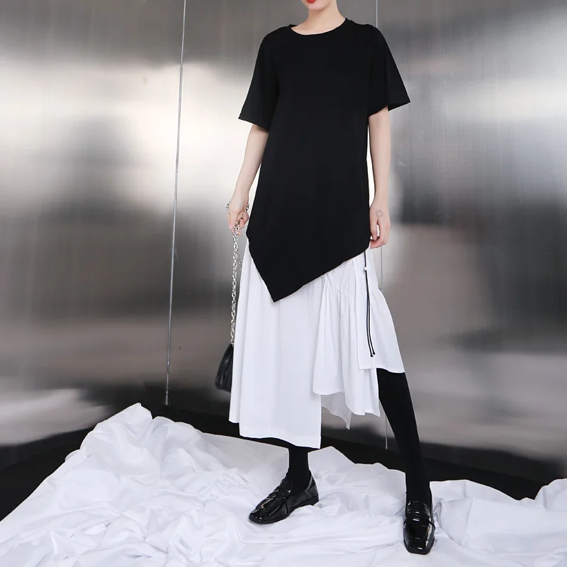 Женская ассиметричная футболка повседневная однотонная белая в европейском