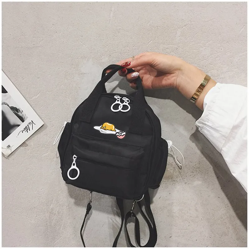 Милая девушка gudetama аниме маленький рюкзак студенческий Забавный карамельный цвет Повседневная водонепроницаемая сумка на плечо дорожная сумка - Цвет: Черный