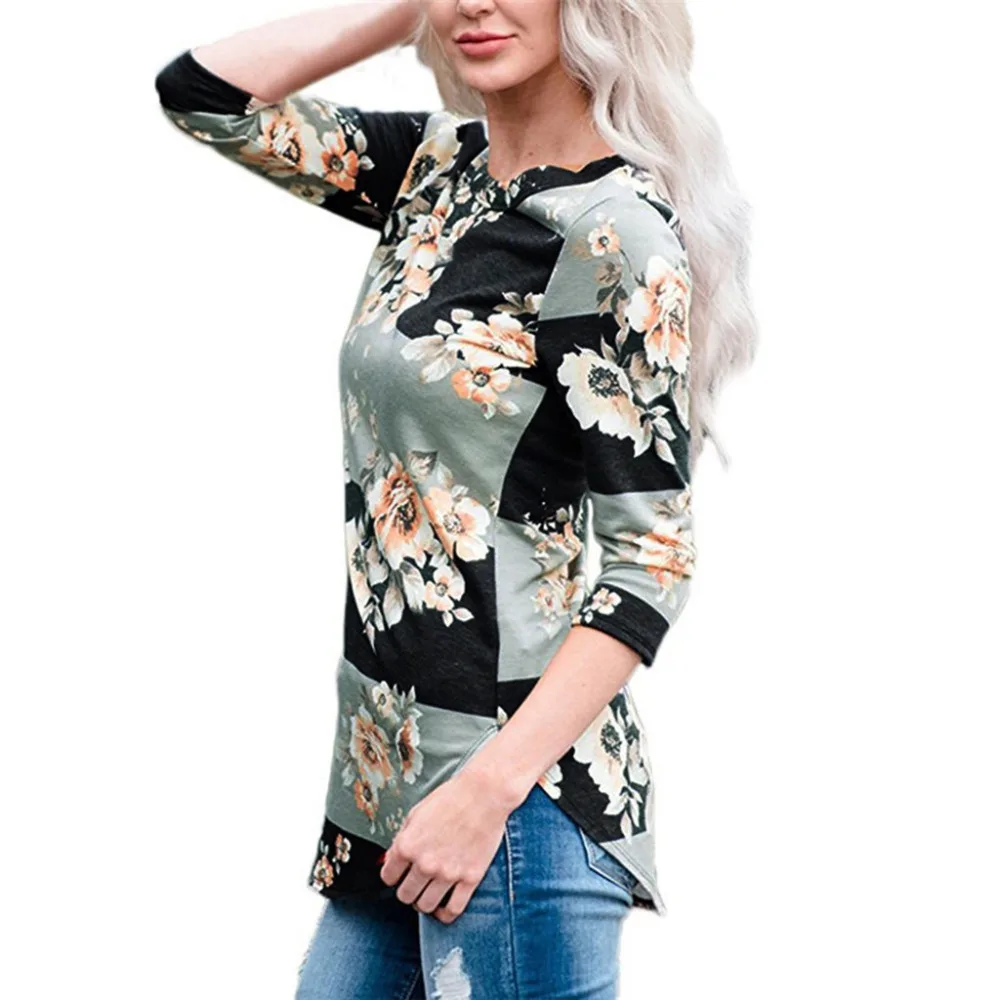 Shein женская блузка с круглым вырезом шифоновая Повседневная рубашка рукавами три