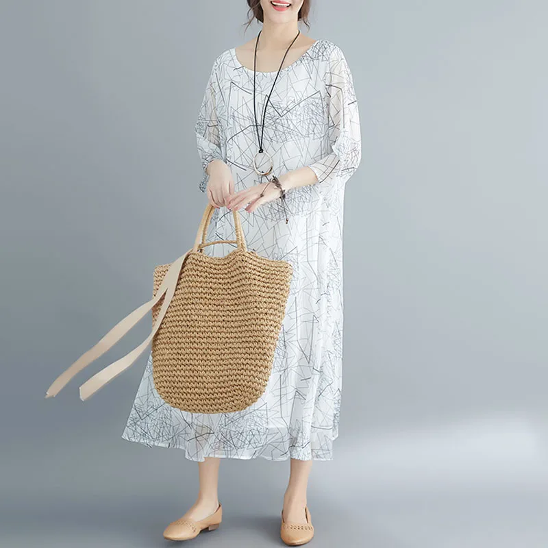 Женское свободное шелковое платье большого размера Модное шифоновое высокого