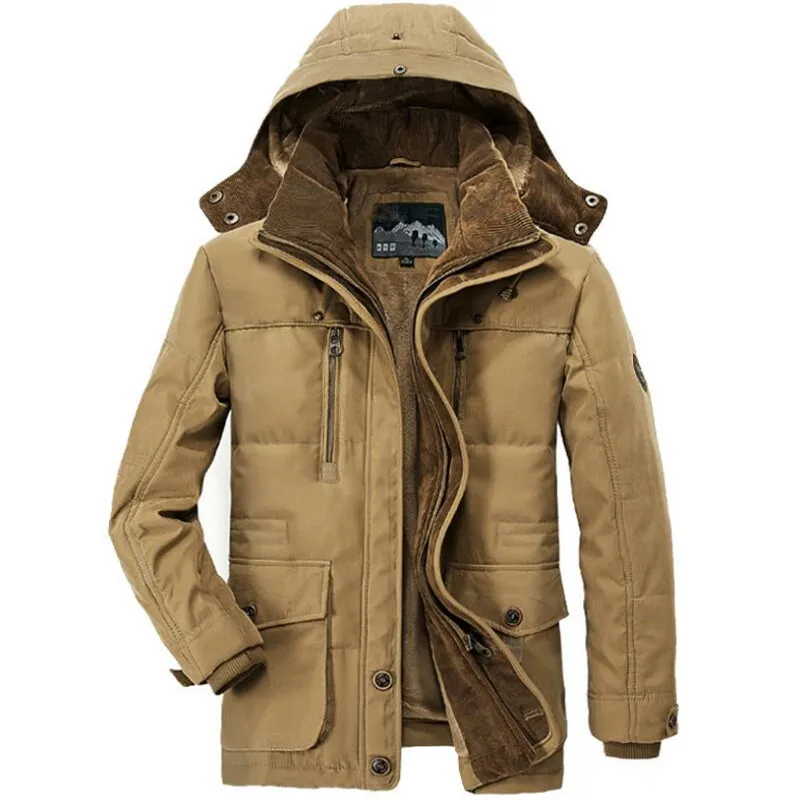 ROHOPO Men Parkas Fill Cotton Fleece Liner Warmly Straight Coat Man Casual Hooded Hat Padded Jacket Male Big Size Military | Мужская