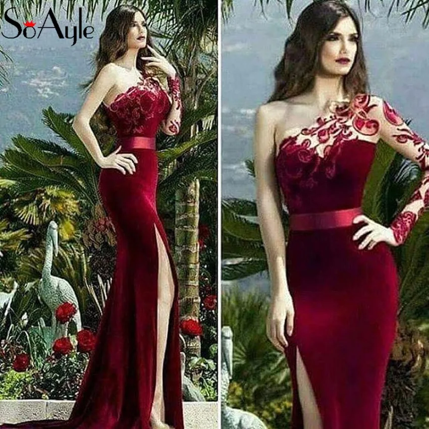 Женское бархатное вечернее платье SoAyle с одним открытым плечом и рукавом