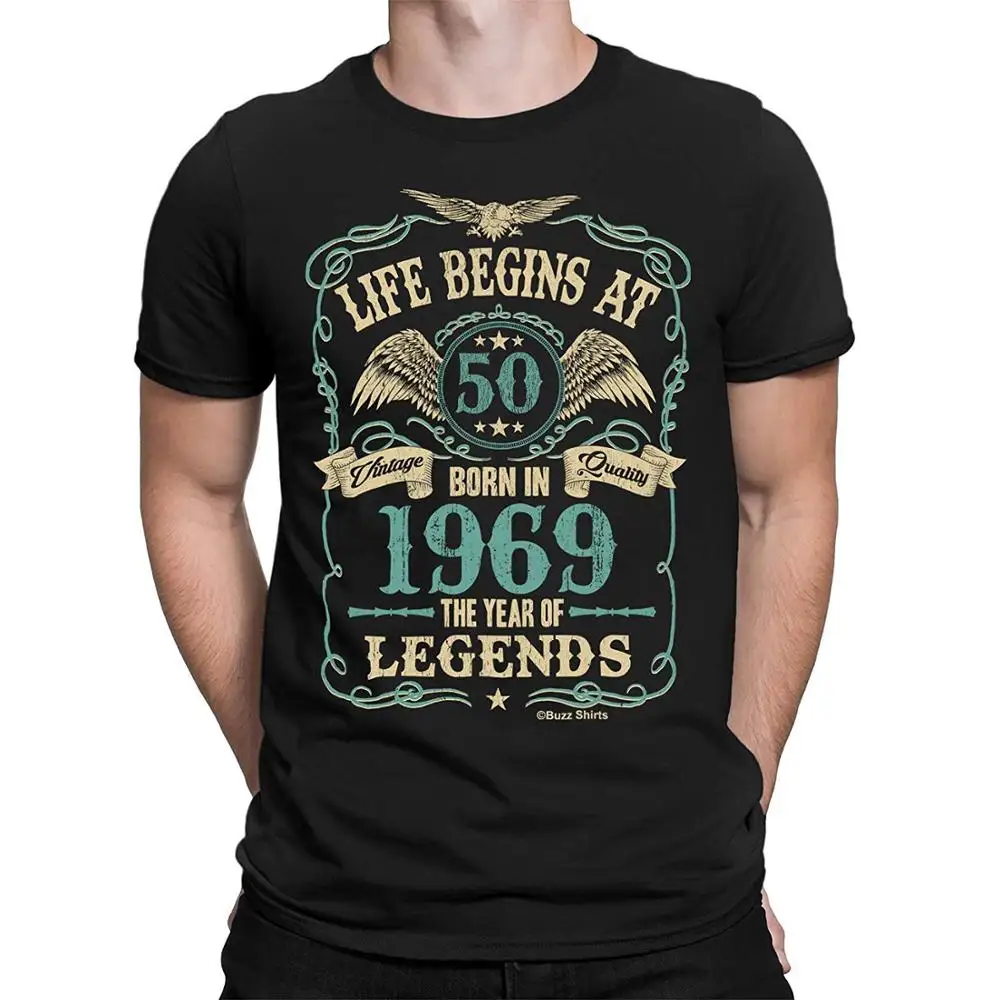 

Life Begins At 50 Mens T-Shirt Born In 1969 Year of Legends 50Th Birthday Gift 2019 New Design Summer Short Sleeve Men T Shirt