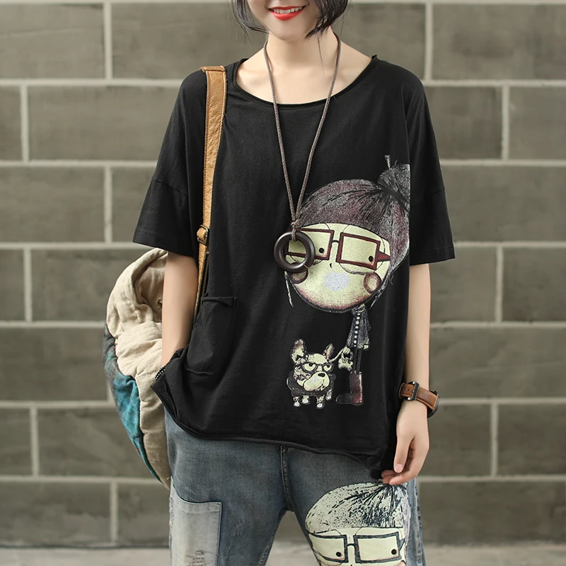 Женская Винтажная футболка с короткими рукавами Повседневная летняя в стиле