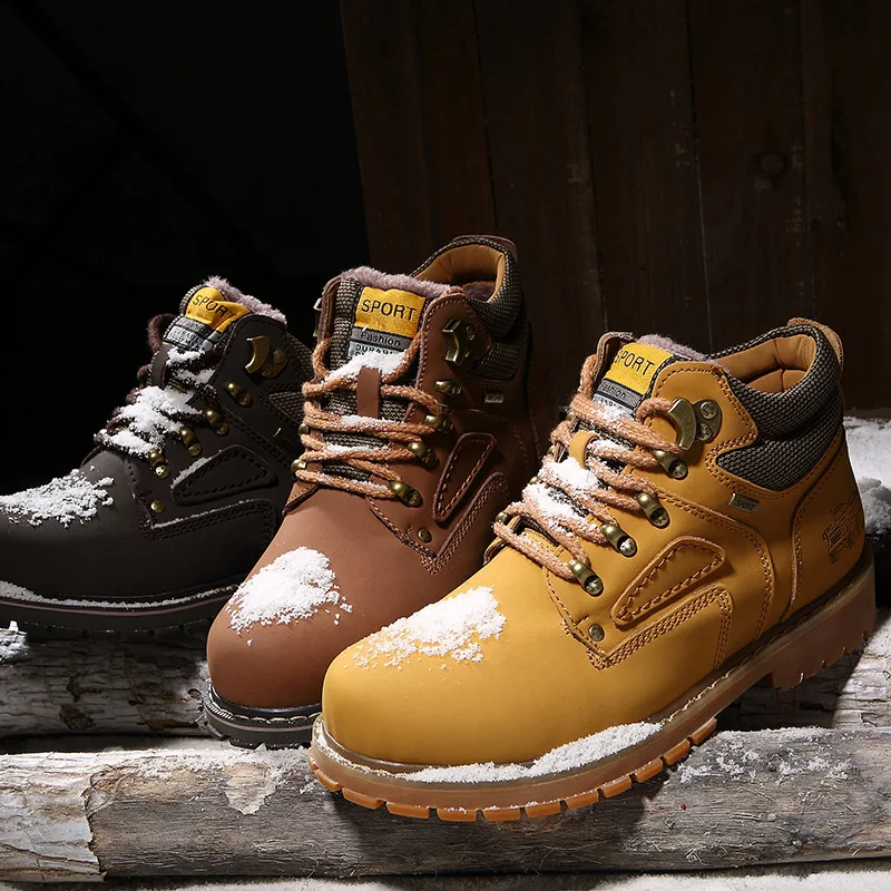 Мужские ботинки 2017 зимние Пояса из натуральной кожи теплые Ботильоны для Для