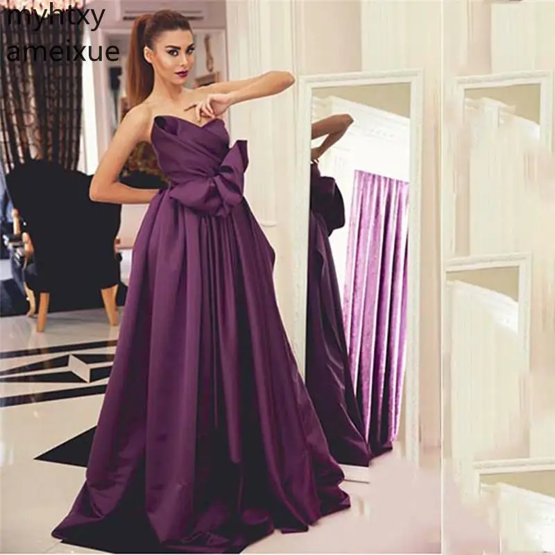 

Purple Sexy Llueing 2021 Affeta Sleeveless A-line Prom Dress Gowns Ong Plus Size Evening Gown Dresses For Women Robe De Soiree
