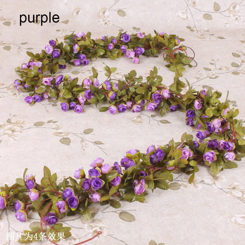 purple Шелковые искусственные цветы розы венок из виноградных листьев поддельные плюща арки Висячие декоративные свадебные дома стены ротанга растения листья украшения - Цвет: purple