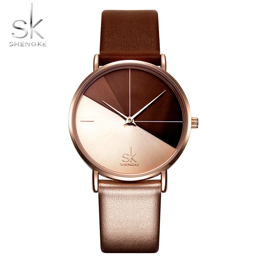 

SK Women's Watches SHENGKE Fashion Leather Wrist Watch Vintage Ladies Watch Irregular Clock Bayan Kol Saati Montre Feminino