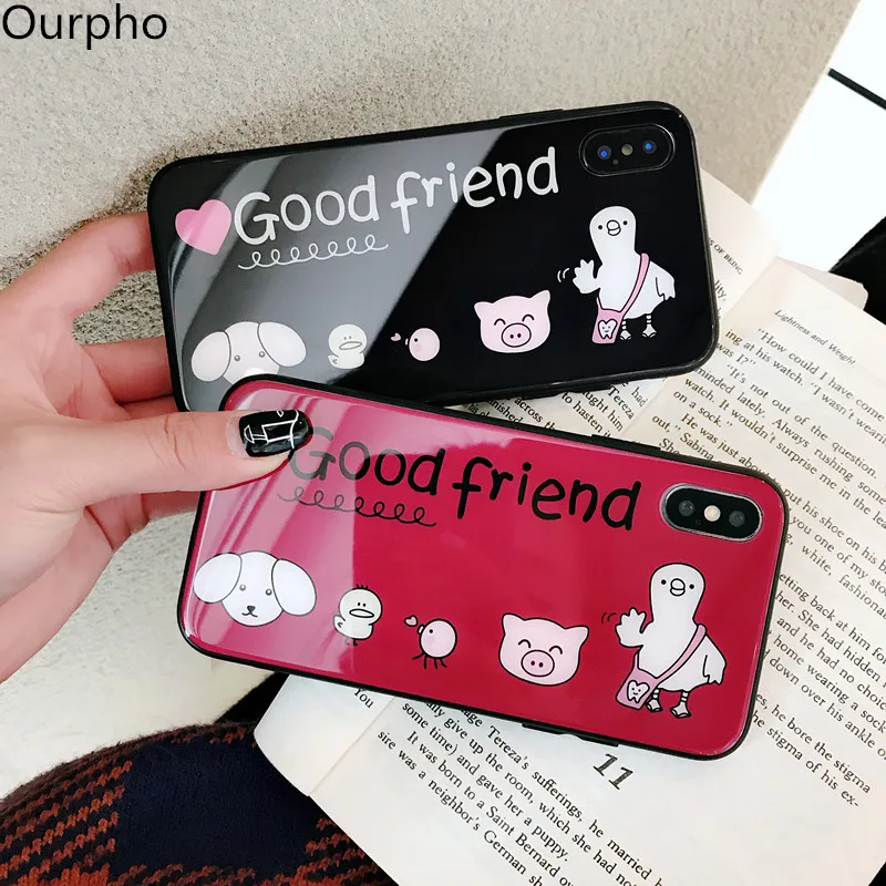 Ourpho Новый Модный чехол для мобильного телефона iPhone X XR XS MAX милый мультфильм