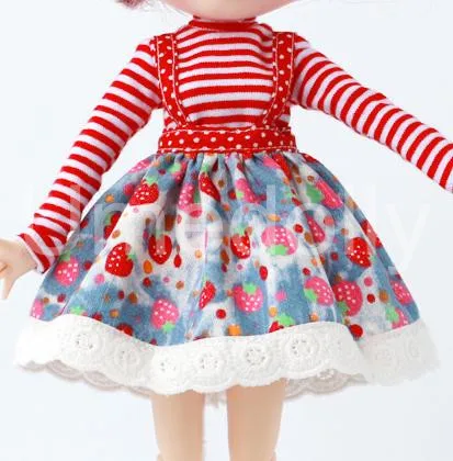 T-shirt and skirt C 1 комплект 1/6 Blyth одежда в полоску с длинными рукавами, футболки+ с милым клубничным принтом Юбка в полоску для Licca, кукла Middle Blyth Костюмы - Цвет: T-shirt and skirt C