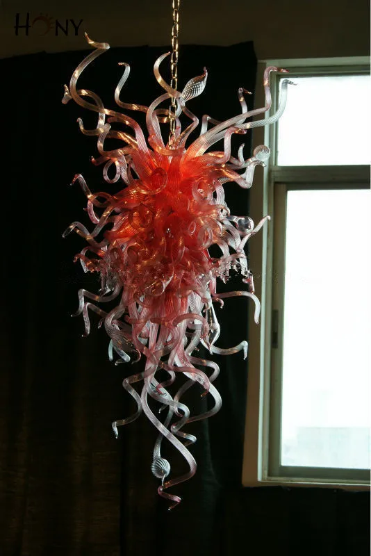 

Free Shipping 110/220v Best Design Villa Art Lighting Pink Hand Blown Glass Chandelier