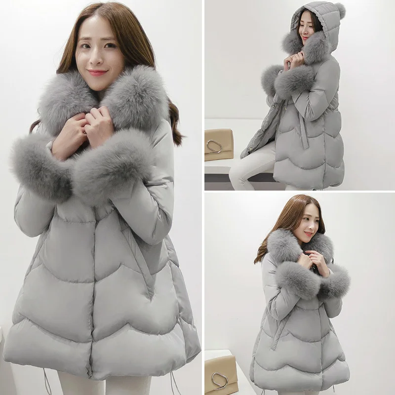 New 2017 Women Large Fur Collar Coat Luxury Thickening Long Jacket Female Soild Warm Parkas Women's Winter Jackets TOP | Женская