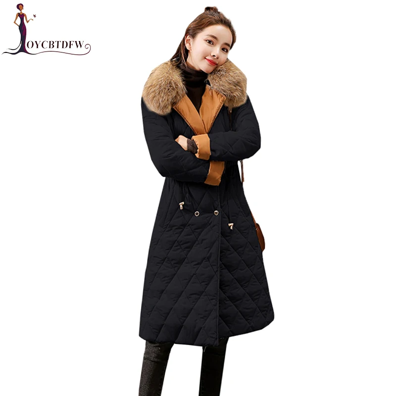 Женское хлопковое пальто с воротником из натурального меха цвета хаки на осень M