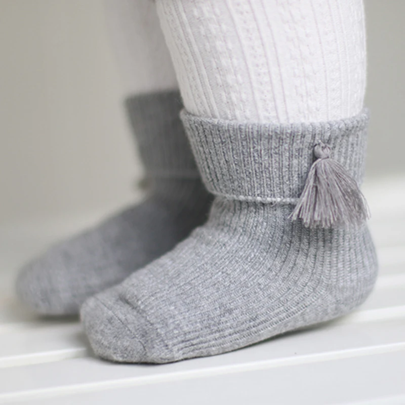 Lovely cozy newborn socks princess girls sweet tassel fold ankle solid color for baby leg warmers toddler clothing | Мать и ребенок