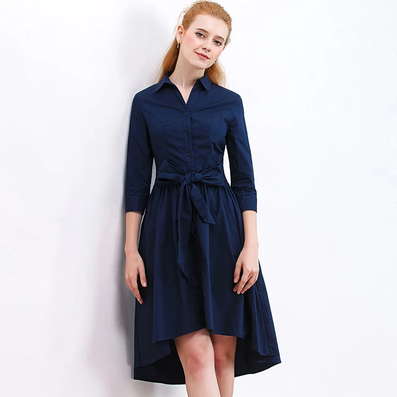 Женское платье с поясом черное синее неровным краем|collar dress|autumn dressdress fashion women |