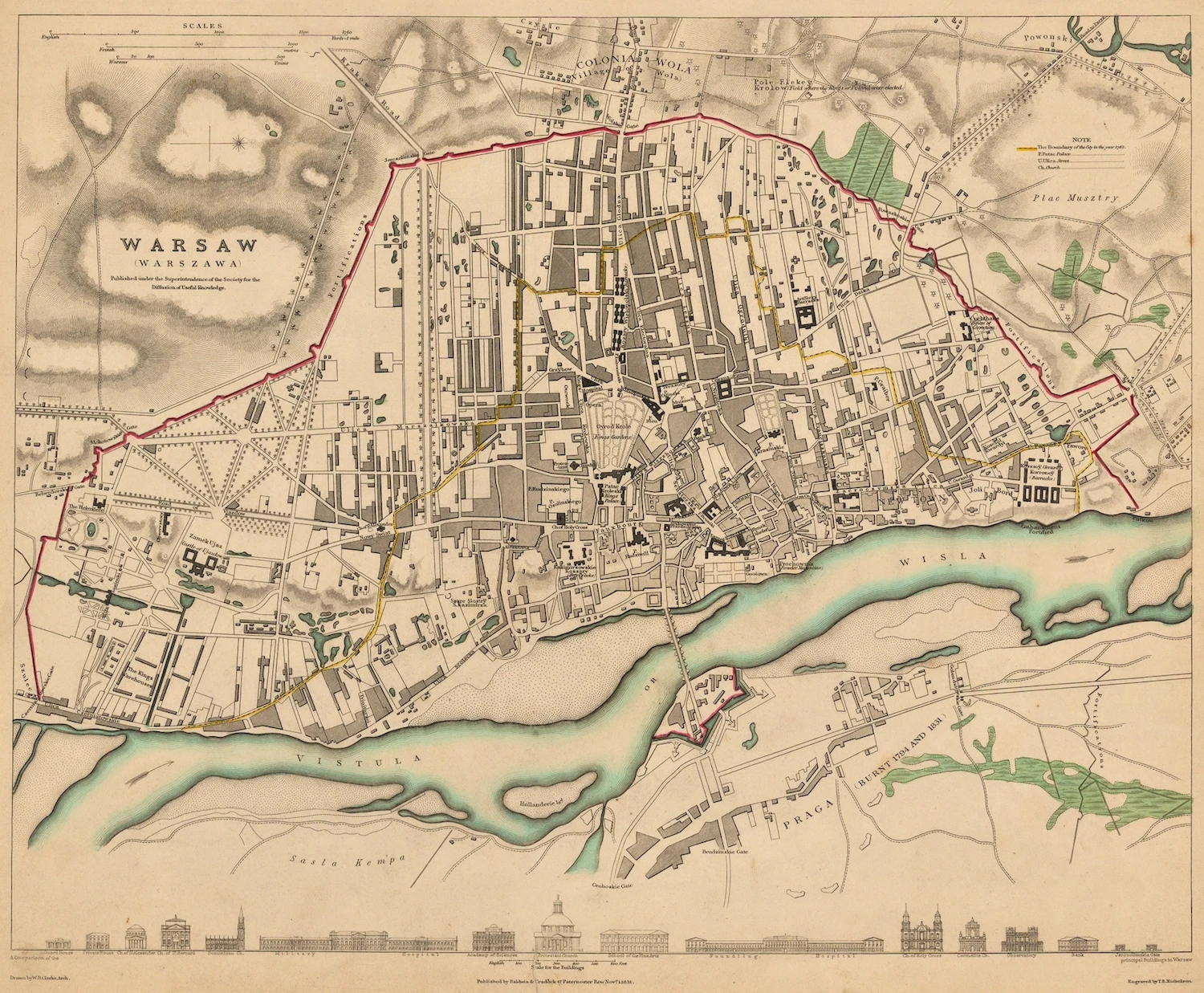 Винтажный постер с картой во французском стиле Варшава (1831) классические