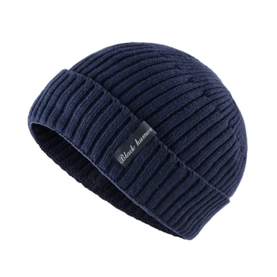 Мужские повседневные наборы шарф шапка сплошной цвет полосатый кость человек вязаный шерсть хип хоп шапка плюс бархат шапки для мужчин зимние шапочки горрос - Цвет: Синий