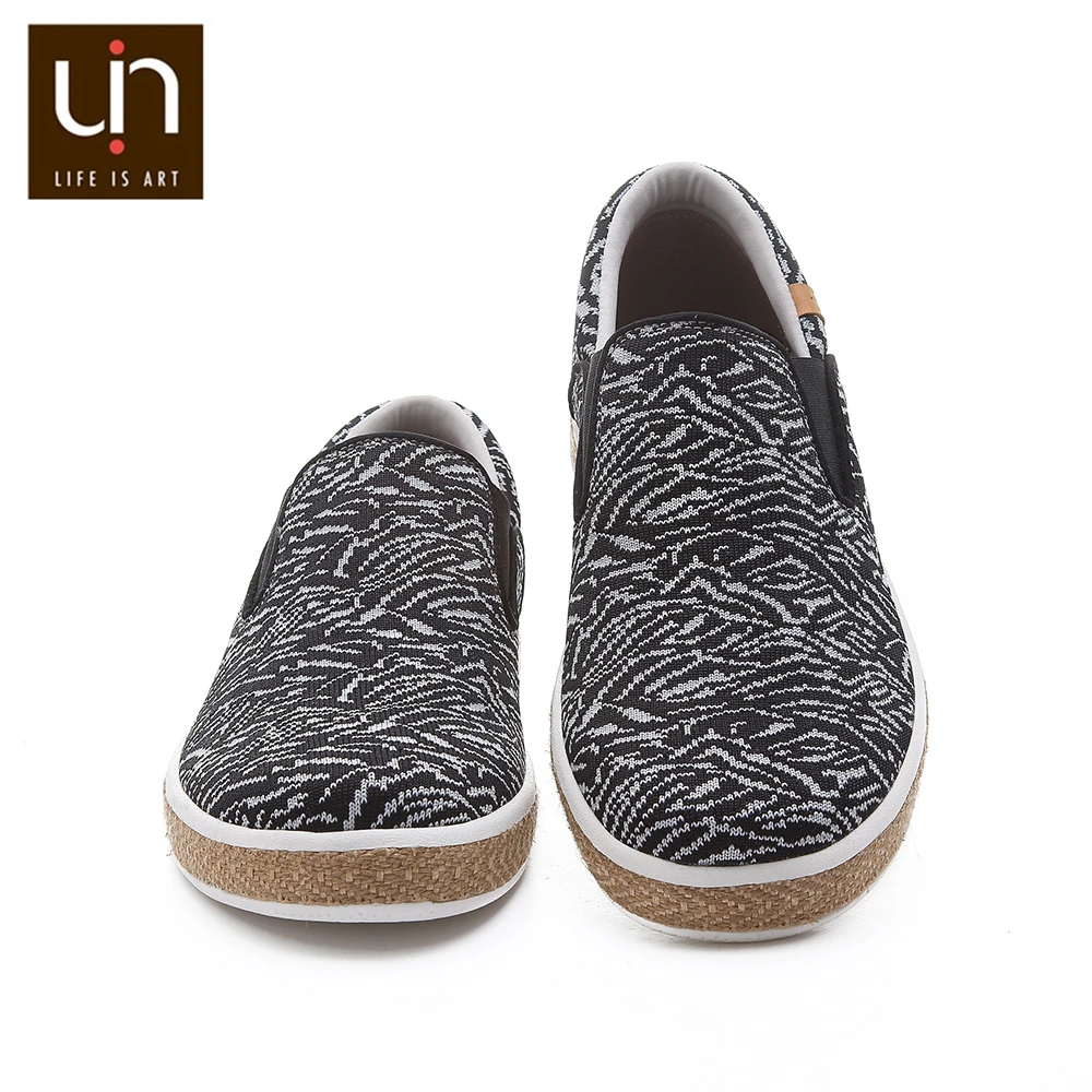 UIN Tijuana Design Knitted Casual Men Sneakers Breathable Slip-on Shoes Black/Blue Colors Male Loafers | Обувь