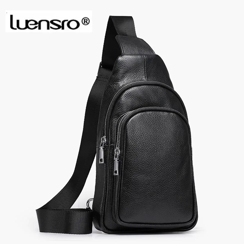 

LUENSRO Men Cowhide Leather Crossbody Bag Casual Men Shoulder Bags High Quality Chest Pack Genuine Leather Messenger Bag Men