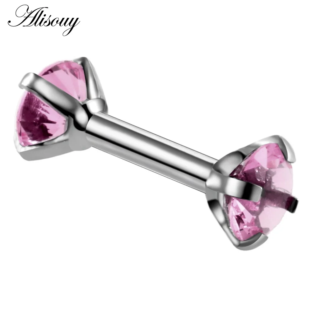 Straight Pink CZ Alisouy 1 шт. хирургическая сталь ювелирные изделия для бровей двойной драгоценный камень циркон Изогнутое Кольцо пирсинг бровей Штанга ювелирные изделия для пирсинга тела Bijoux - Окраска металла: Straight Pink CZ