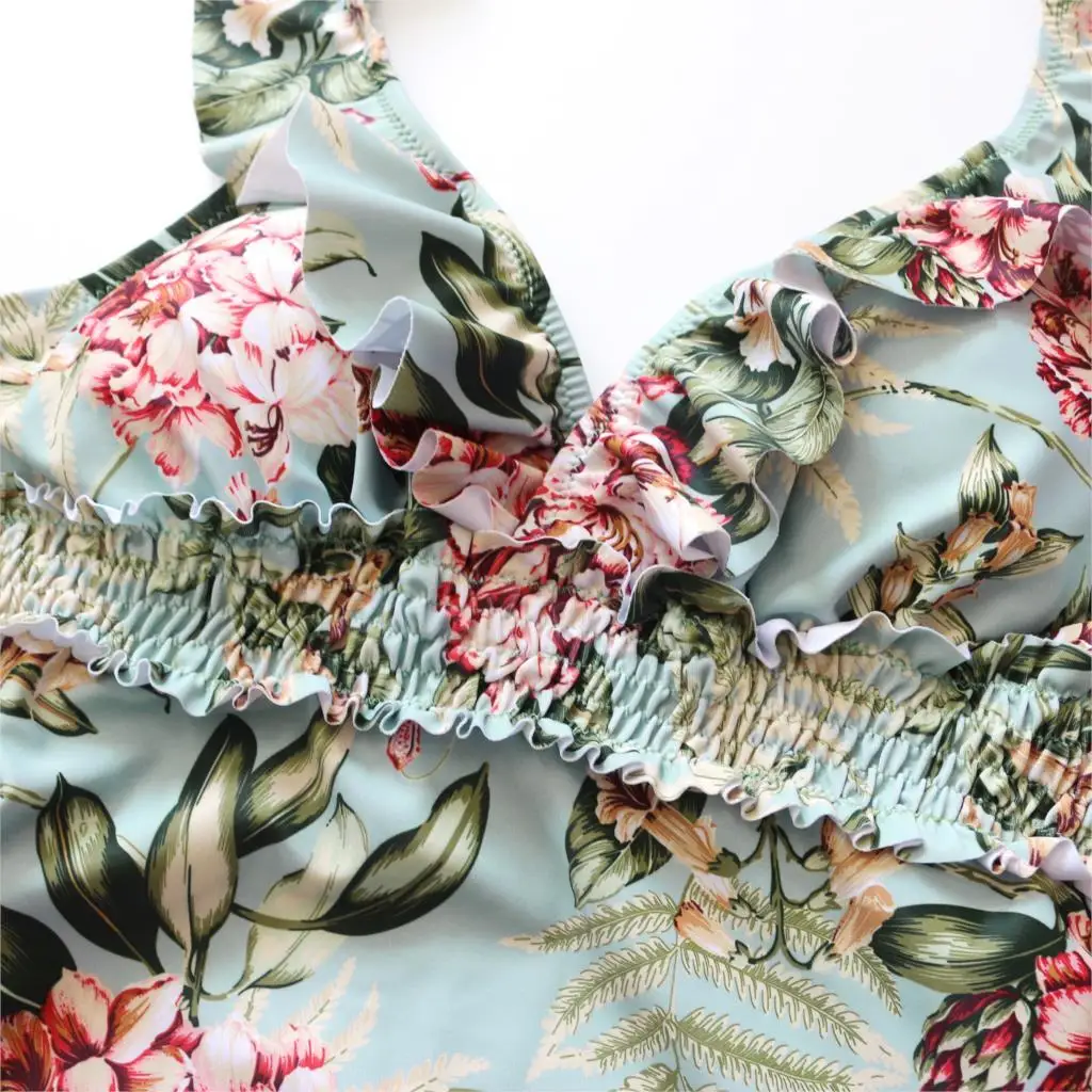 Сексуальный женский купальник в стиле ретро с цветочным принтом v образным