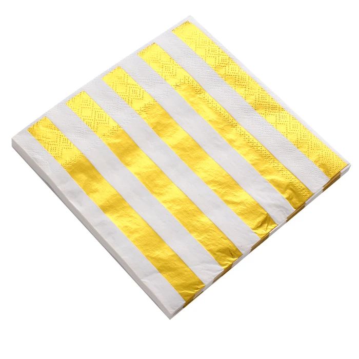 gold stripe napkin Одноразовые салфетки/стаканчики/тарелки в горошек цвета розового золота для свадьбы, вечеринки в честь рождения детей, одноразовые бумажные салфетки - Цвет: gold stripe napkin