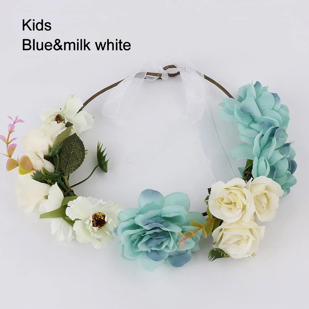 Kids bluemilk white Мама Дети Венок цветы оголовье орнамент Приморский цветочный Корона повязки для волос Свадебные Девушки Головные уборы - Окраска металла: Kids bluemilk white