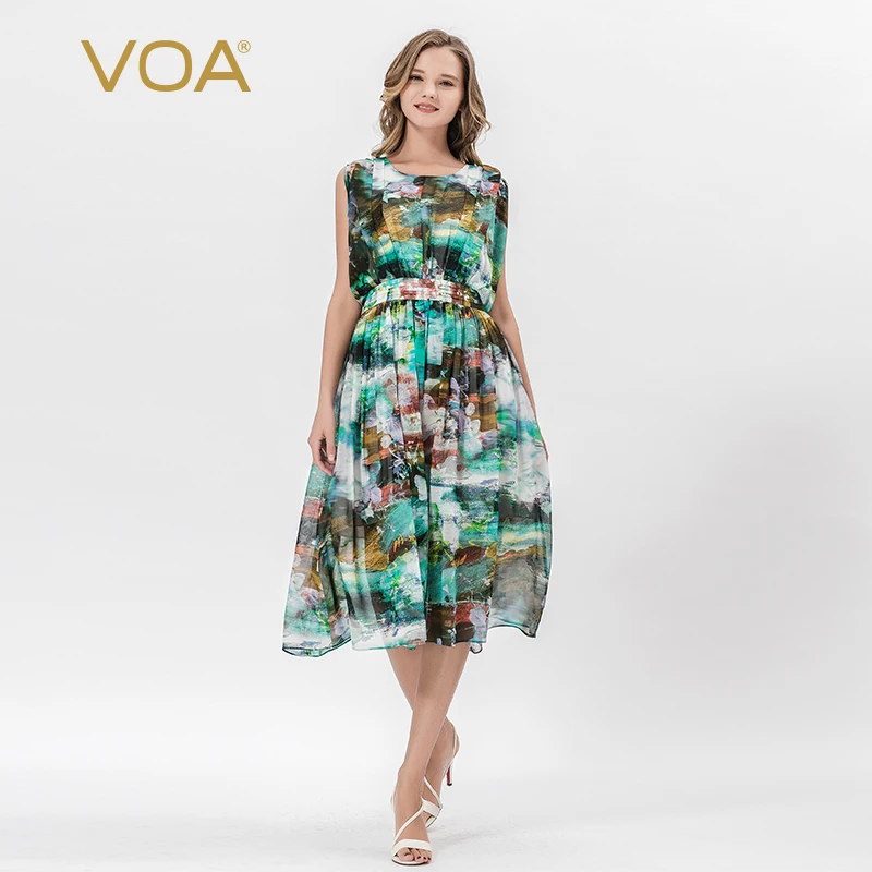 Женское шифоновое плиссированное платье VOA элегантное фиолетовое повседневное