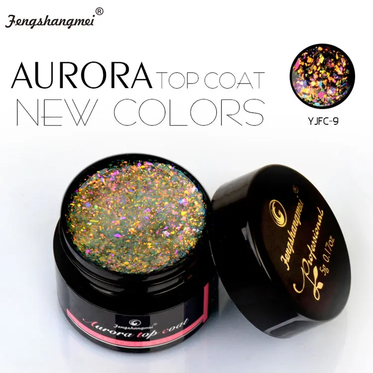 Профессиональный Гибридный Гель-лак для ногтей fengshangmei, 5 г, новинка, лак Aurora Top Coat, долговечный Блестящий Гель-лак с блестками