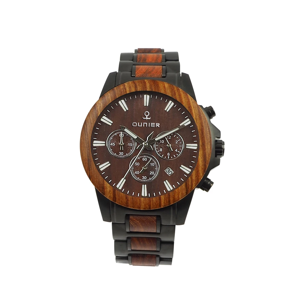 low price free shipping sapphire glass sandalwood watches with steel wooden watch paper box packing | Наручные часы