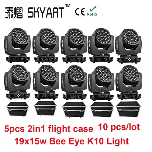 10pcs Движущаяся головка 19x15 Вт большой пчелиный глаз луч светодиодный светильник Освещение сцены DMX Zoom Wash Effect Dj освещение каждый светодиодный контроль для DJ Discl Club - Цвет: 10pcs