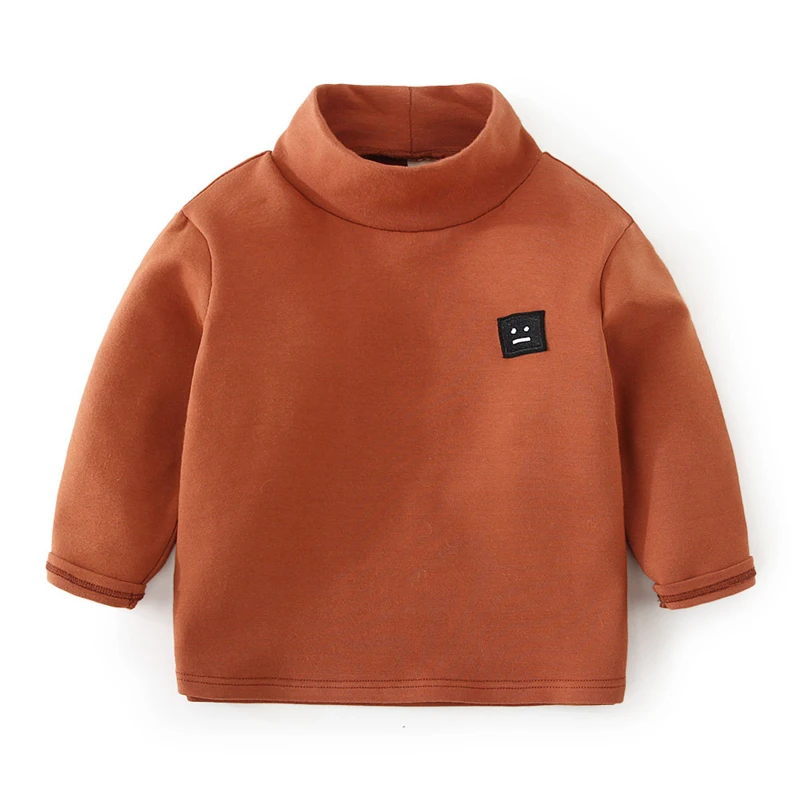 Однотонные футболки для маленьких мальчиков осень с высоким воротником длинными