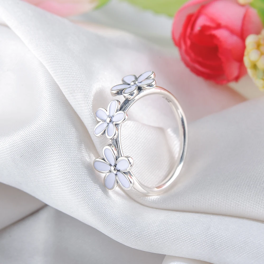 DEVOLOVE 925 пробы серебряные цветы Обещание Кольца для Для женщин белой эмалью Модные