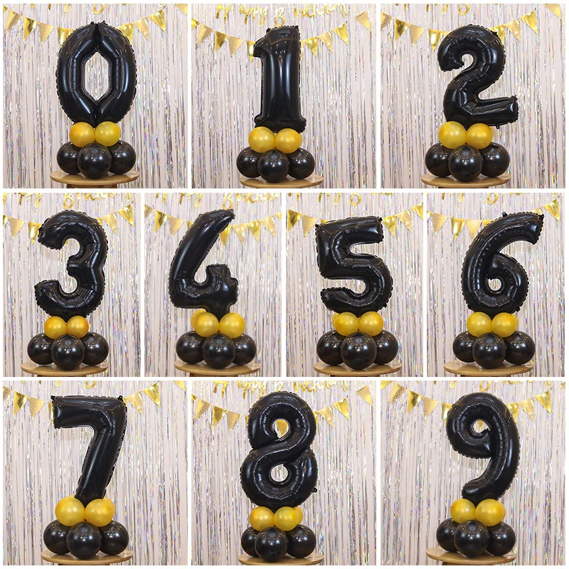 Большой черный номер фольга наборы шаров гелиевые шарики Свадебные украшения