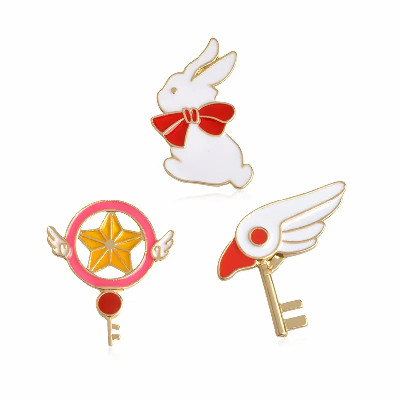 Card Captor Sakura скипетр с кроликом из мультфильма шпильки значки на лацкан Твердой