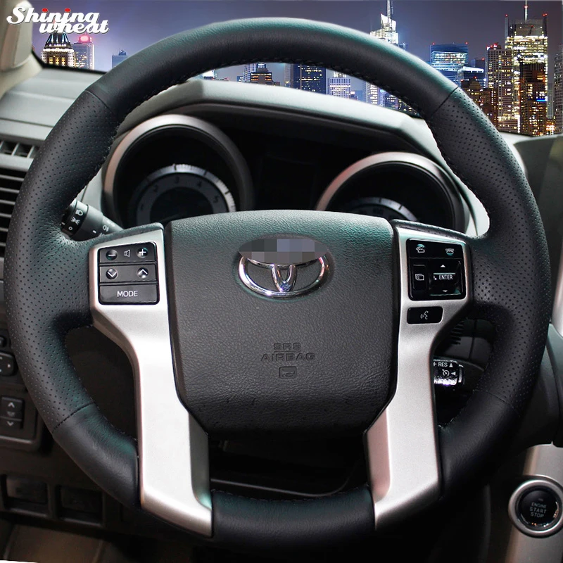 Glänzende weizen Hand-genäht Schwarz Leder Lenkrad Abdeckung für Toyota Land Cruiser Prado 2010-2014 Tundra Tacoma 4Runner