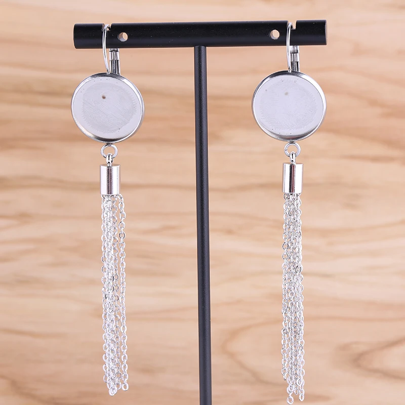 onwear 5pairs 16mm cabochon earring base blanks stainless steel lever back findings with metal tassels diy accessories | Украшения и