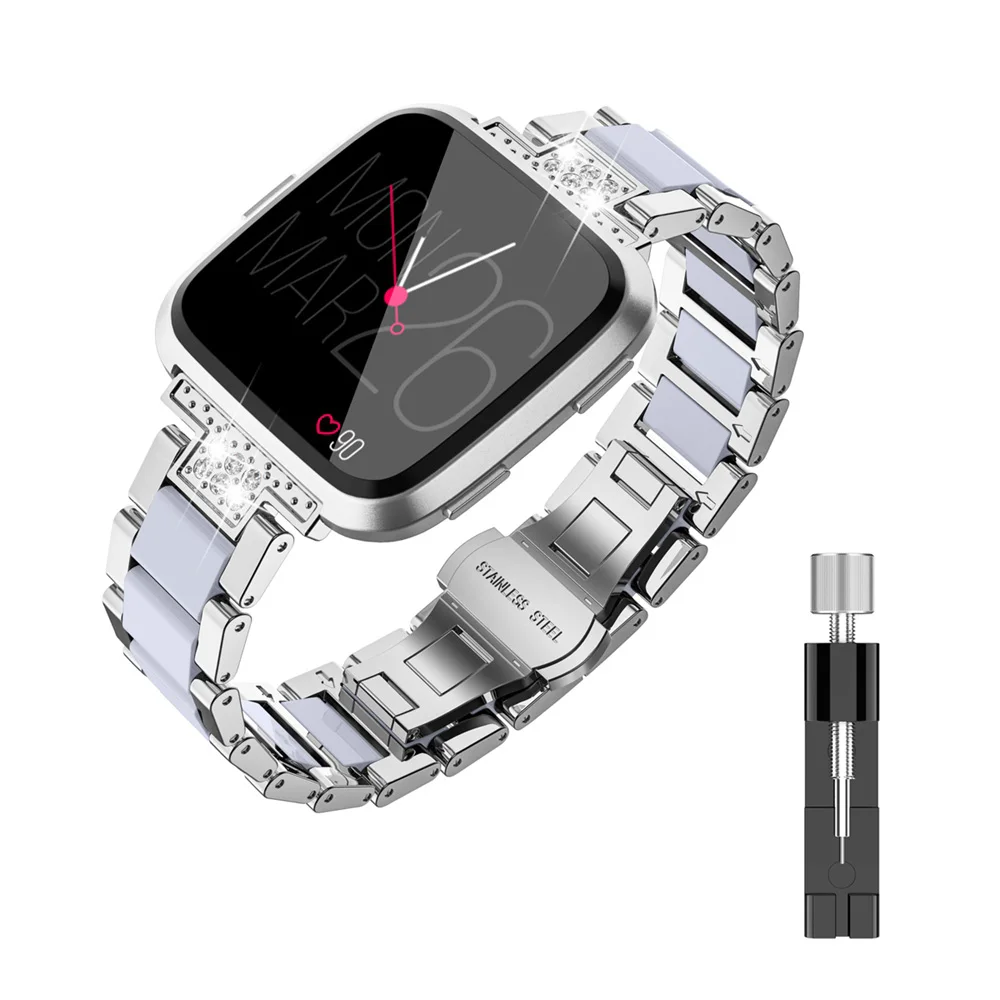 SWhite Ремешок для часов из нержавеющей стали для Fitbit Versa браслет с кристаллами Замена Металлических Браслетов Аксессуары Для Fitbit Versa - Цвет ремешка: SWhite
