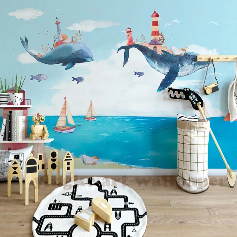 Фотообои Северная Европа акварель медиранский морской Кит Жилая детская комната