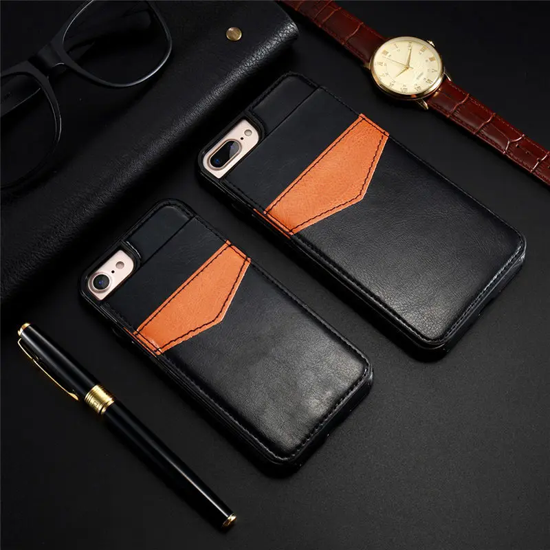 Black KISSCASE Кожаный чехол на айфон 8 7 6S 6 Plus Ретро чехол для карт слотов для iPhone X 8 7 6 6s Plus Вертикальные флип телефонные корпуса для корпусов - Цвет: Black
