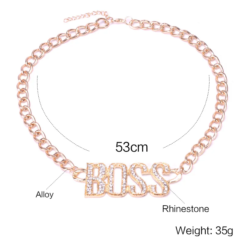 Панк хрустальное ожерелье с буквами Boss золотого и серебряного цвета длинной